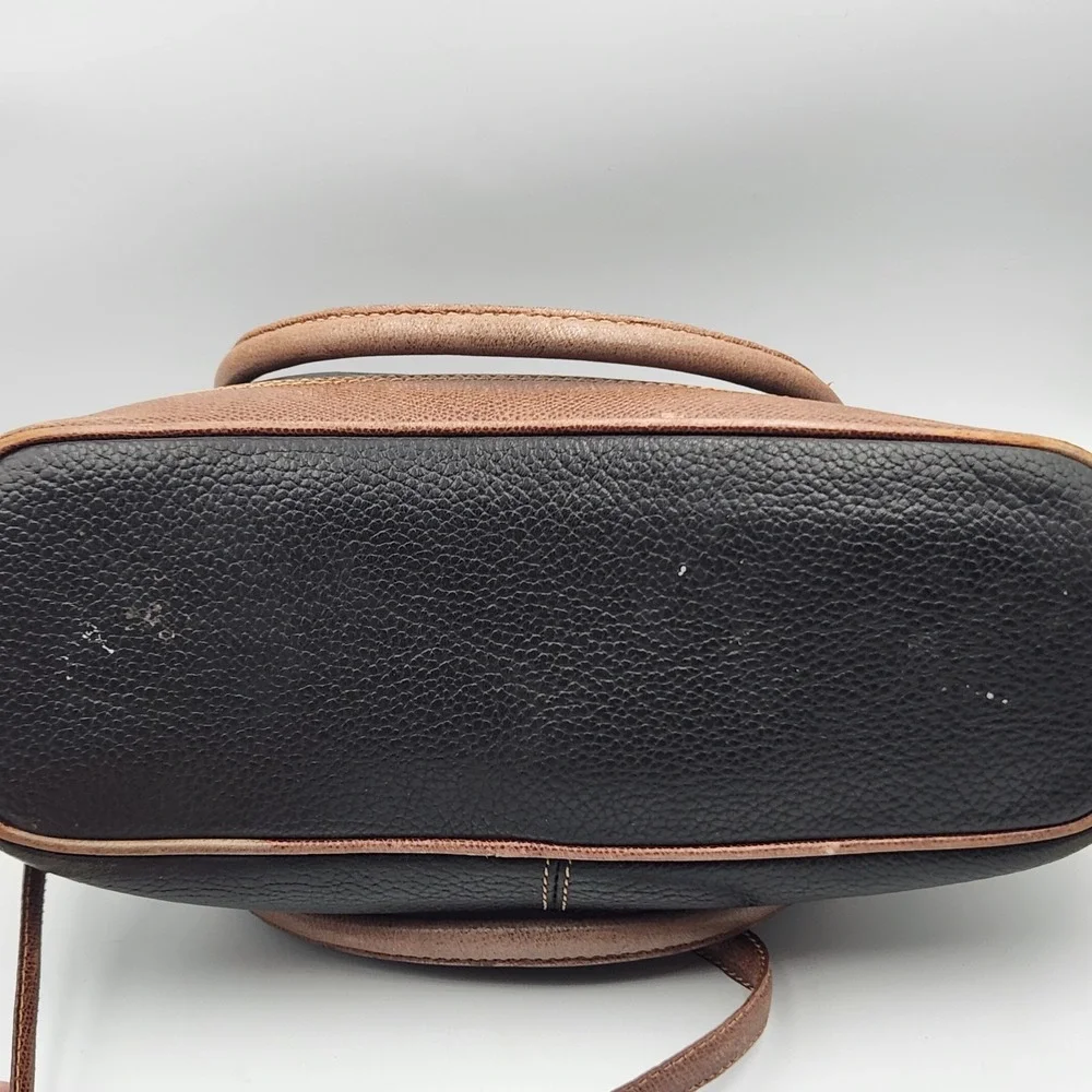 Vintage Liz Claiborne Leather Satchel Black Brown Bag Made in Korea‎ 12 Inch